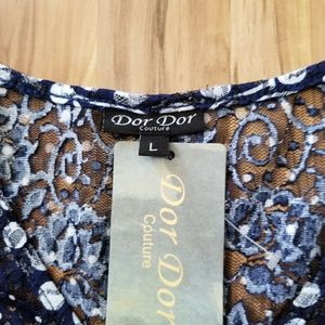Dor Dor Couture Tops - Sheer Navy & White Boho Blouse Dor Dor Couture Tops - Sheer Navy & White Boho Blouse
